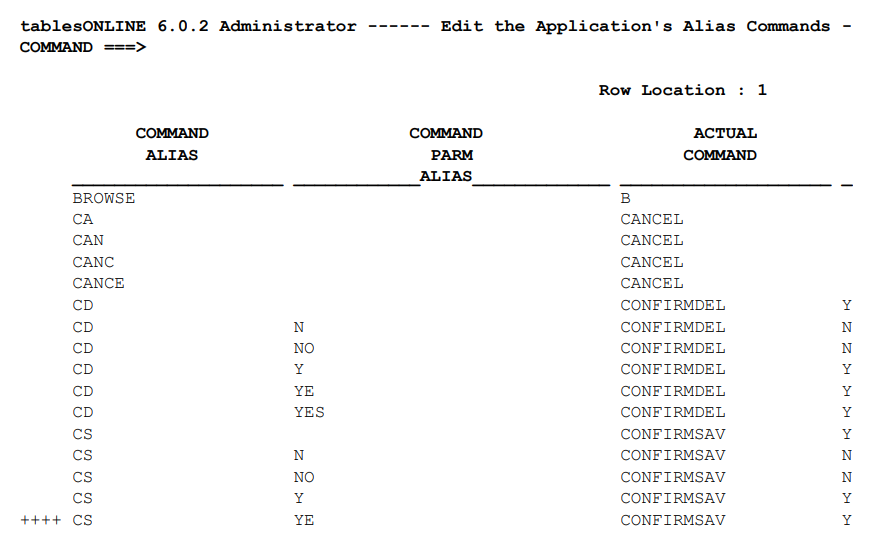 The Application's Alias Commands Screen