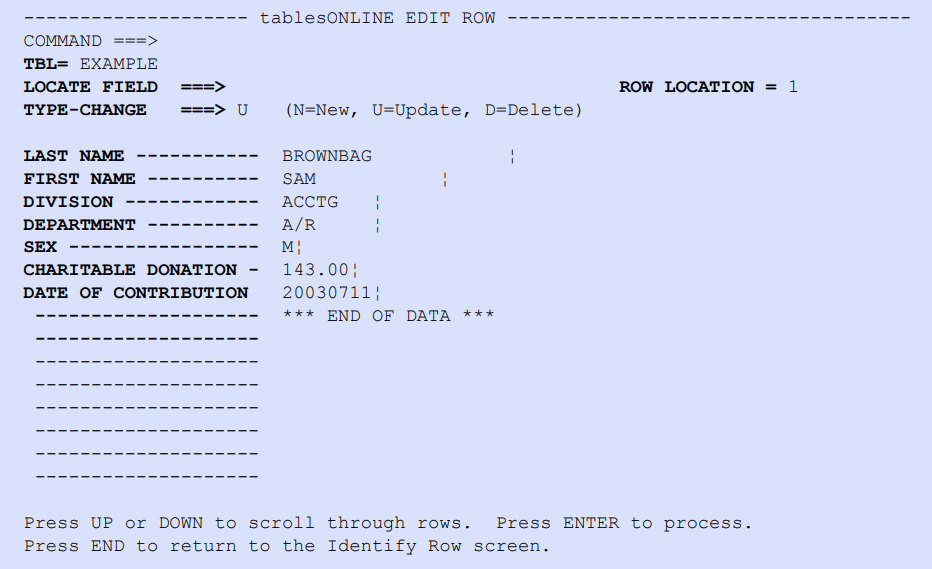 tablesONLINE EDIT ROW Screen