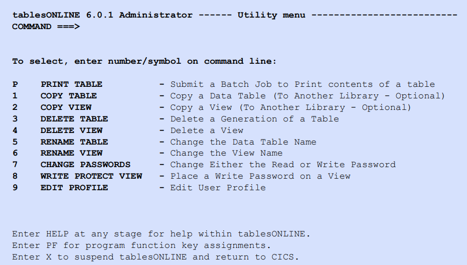 Utility menu