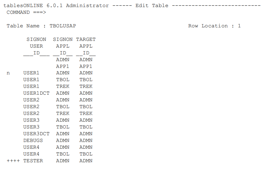 Edit User/Application Relationship table