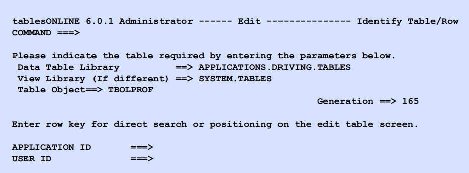 Edit screen—Identify Table/Row